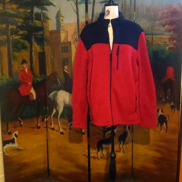 George Other - COPY - Brick Red and Black sweat jack with faux fur lining. Sz XL